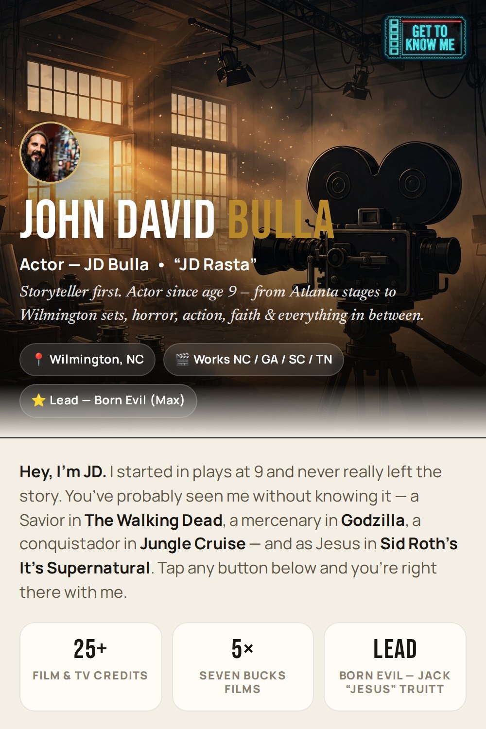 Screenshot of JD Bulla&rsquo;s Get to Know Me page