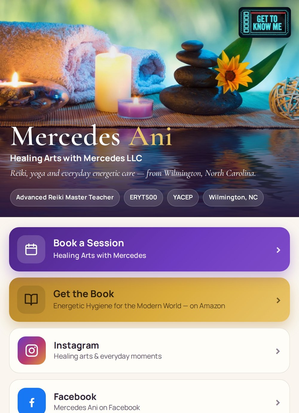 Screenshot of Mercedes Ani&rsquo;s Get to Know Me page